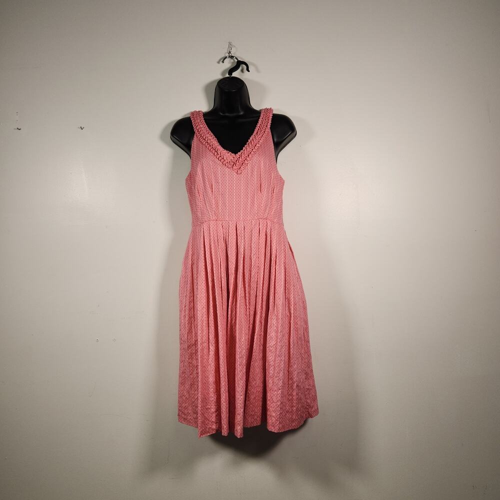 MOULINETTE‎ SOEURS ANTHROPOLOGIE Knee Length Dress 4 Pink Black Micro Polka Dot